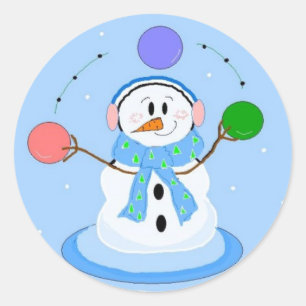 Adesivo Redondo Boneco de Neve Esportivo Fazendo Malabarismo
