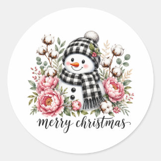 Adesivo Redondo Boneco de Neve Fofo Natal Feliz