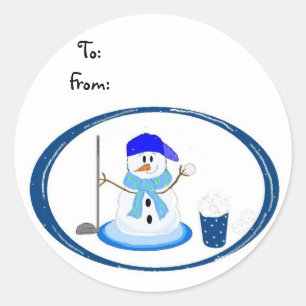 Adesivo Redondo Boneco de Neve Golfista