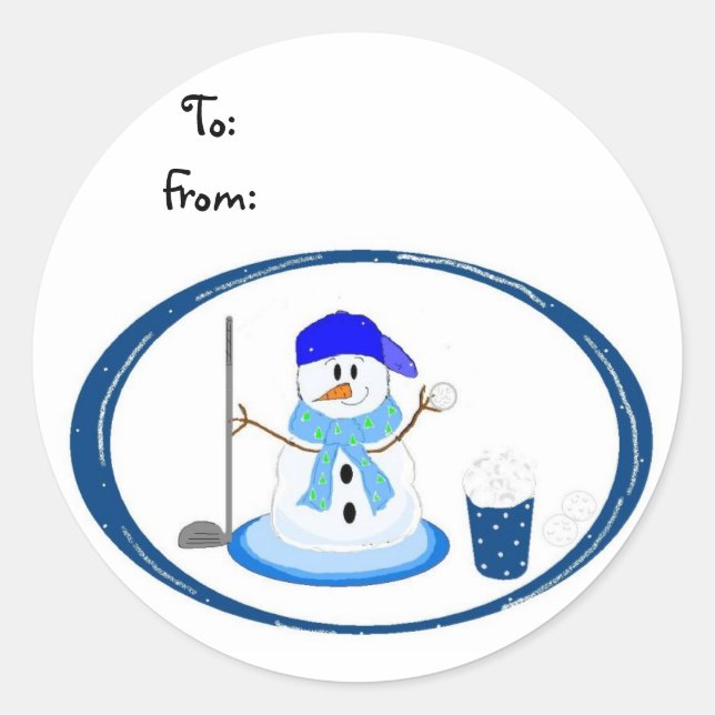 Adesivo Redondo Boneco de Neve Golfista (Frente)