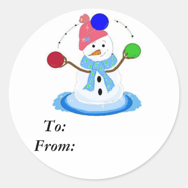 Adesivo Redondo Boneco de Neve Malabarista (Frente)
