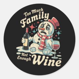 Adesivo Redondo Boneco de Neve Muita Família Pouco Vinho Sarcástic
