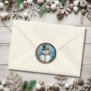 Adesivo Redondo Boneco de Neve Natal Azul Cera Falsa