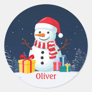 Adesivo Redondo Boneco de Neve Natal Festa Personalizado Fofo