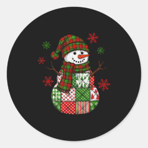 Adesivo Redondo Boneco de Neve Patchwork, Natal Divertido Retro