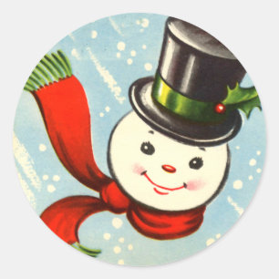 Adesivo Redondo Boneco de neve retro pequeno bonito