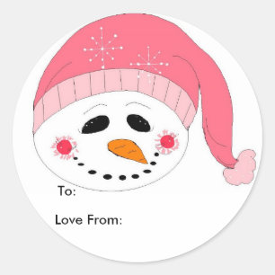 Adesivo Redondo Boneco de Neve Rosa