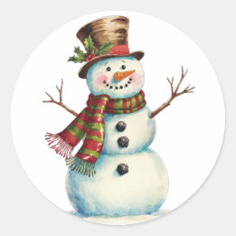 Adesivo Redondo Boneco de Neve Vintage