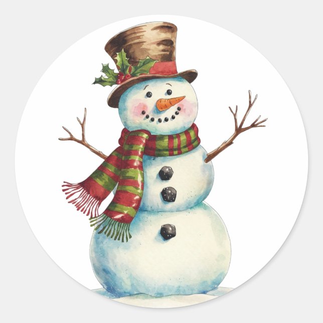 Adesivo Redondo Boneco de Neve Vintage (Frente)