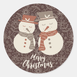 Adesivo Redondo Bonecos de Neve Serenos - Feliz Natal a um boneco