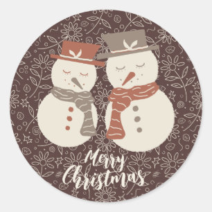 Adesivo Redondo Bonecos de Neve Serenos - Feliz Natal a um boneco
