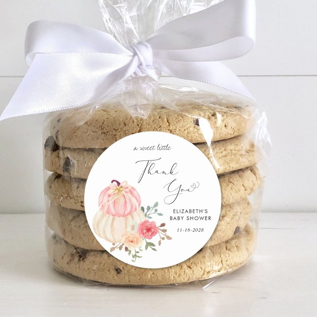 Adesivo Redondo Bonita Abóbora Aquarela Chá De Bebê Obrigado (Criador carregado)