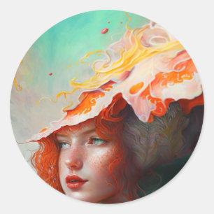 Adesivo Redondo Bonita Abstrato de Arte Vermelha Ginger Girl