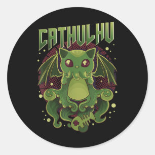 Adesivo Redondo Bonita &amp; Funny Cathulhu Kawaii Cat Cthulhu