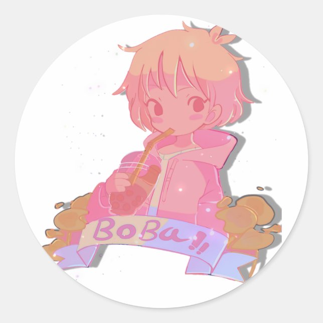 Adesivo Redondo Bonita Boba Tea Anime Sticker (Frente)