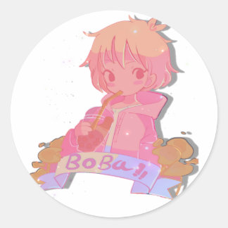 Adesivo Redondo Bonita Boba Tea Anime Sticker