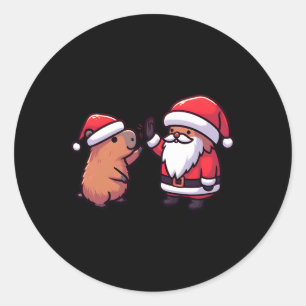 Adesivo Redondo Bonita Capybara E Papai Noel Cinco De Natal