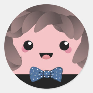 Adesivo Redondo Bonita cara feliz kawaii boneca japonesa azul