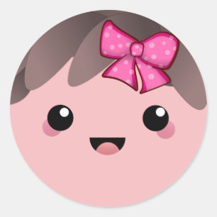 Adesivo Redondo Bonita cara feliz kawaii boneco de desenho japonê