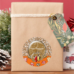 Adesivo Redondo Bonita Cartoon Ação de Graças Turquia