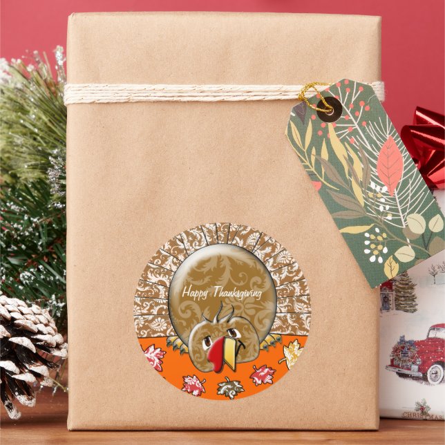 Adesivo Redondo Bonita Cartoon Ação de Graças Turquia (Feriado)