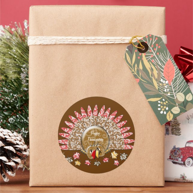 Adesivo Redondo Bonita Cartoon Ação de Graças Turquia (Feriado)