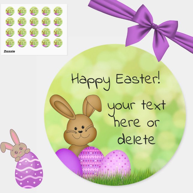 Adesivo Redondo Bonita Cartoon Colorida Páscoa Pereira (These cute cartoon Easter Bunny stickers may be personalized with your own message! Happy Easter!)