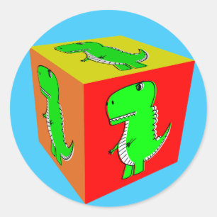 Adesivo Redondo Bonita Cartoon Dino Cube Art
