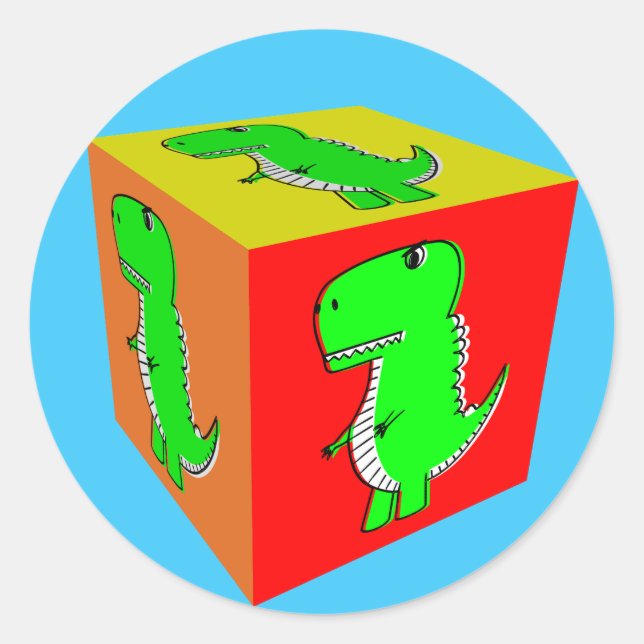 Adesivo Redondo Bonita Cartoon Dino Cube Art (Frente)