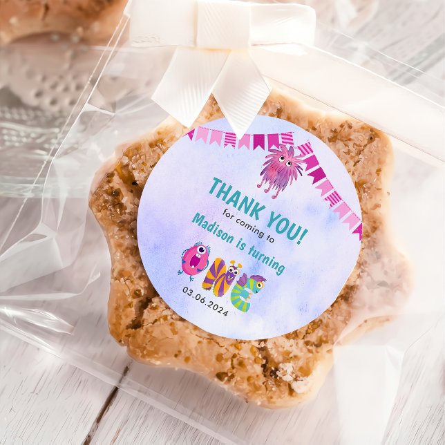 Adesivo Redondo Bonita Coloração Nosso Pequeno Aniversário Monstro (Criador carregado)