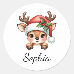 Adesivo Redondo Bonita Coquette Floral Christmas Reindeer