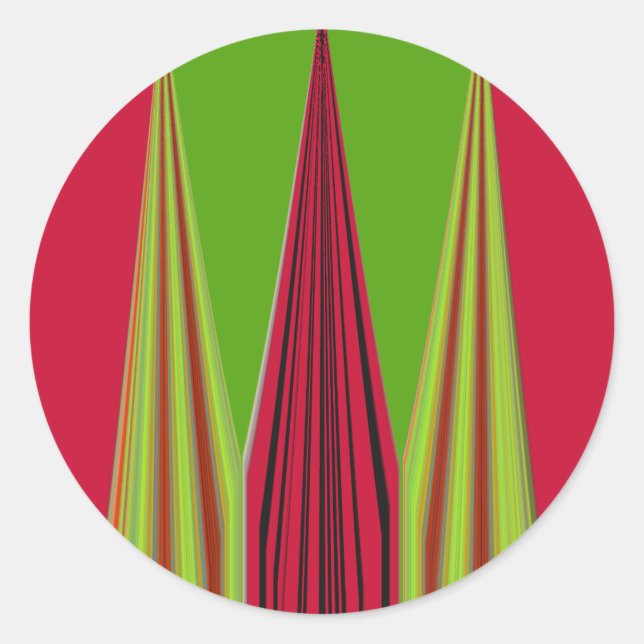 Adesivo Redondo Bonita design de arte fractal verde-amarela vermel (Frente)