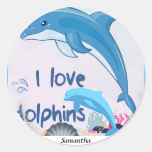 Adesivo Redondo Bonita e Colorida l Love Dolphins cita o nome