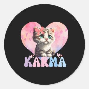 Adesivo Redondo Bonita Engraçada Gato Povoado Formas Cardíacas Hom