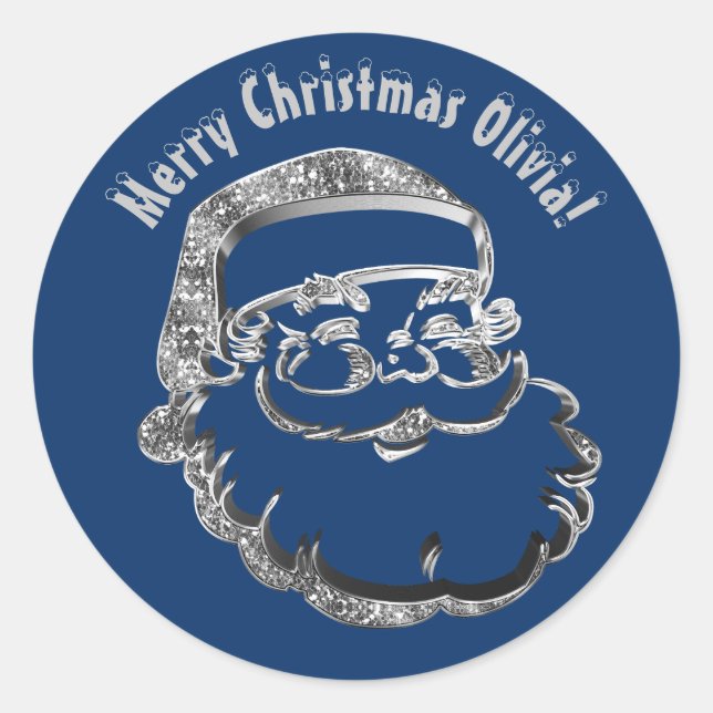 Adesivo Redondo Bonita Engraçada Santa Claus Cinza Azul Prata Nata (Frente)