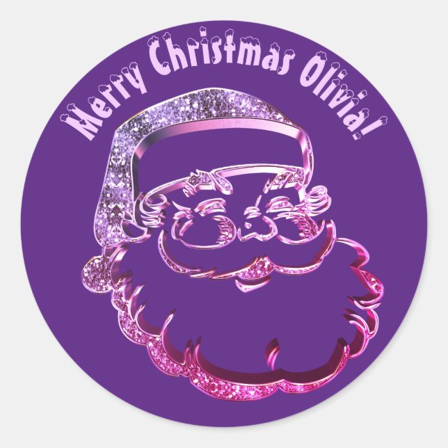 Adesivo Redondo Bonita Engraçada Santa Claus Elegante Roxo Moderno (Frente)