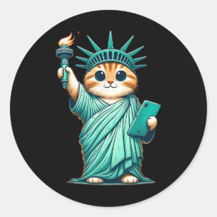 Adesivo Redondo Bonita Estátua De Gato Kawaii Da Liberdade Eu Amo