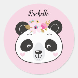 Adesivo Redondo Bonita Face Panda Rosa, Menina Personalizada