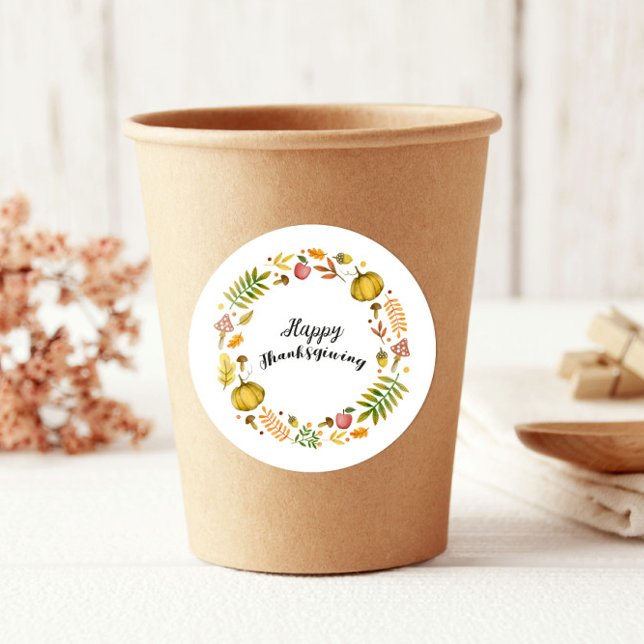 Adesivo Redondo Bonita Fatura Fall Wreath Feliz Ação de Graças (Criador carregado)