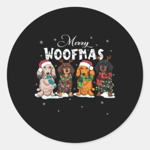 Adesivo Redondo Bonita Feliz Woofmas Dachshund Christmas Dog Reind