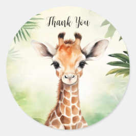 Adesivo Redondo Bonita festa de Chá de fraldas da selva da Girafa