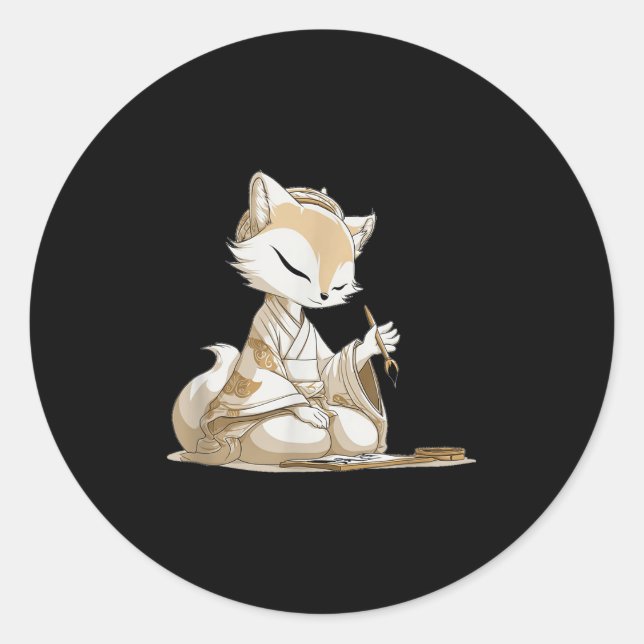 Adesivo Redondo Bonita Figurinha De Kitsune Do Japão Para Amantes  (Frente)