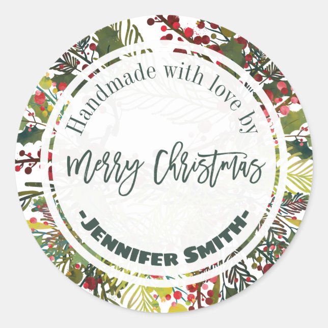 Adesivo Redondo Bonita Floral Feita Com Amor (Frente)