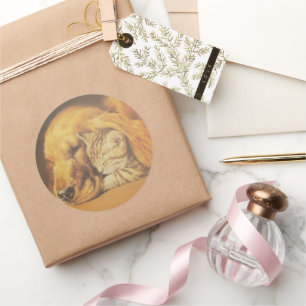 Adesivo Redondo Bonita Impressão de Arte de Cachorro e Gato Incrív