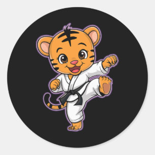 Adesivo Redondo Bonita Karate Tiger Martial Arts Engraçado Para Me