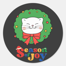 Adesivo Redondo Bonita Kawaii Cat Wreath Season of Joy