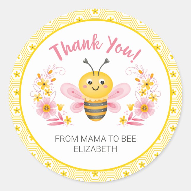 Adesivo Redondo Bonita Mama Amarela para Chá de fraldas de Abelhas (Frente)