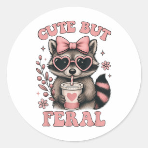 Adesivo Redondo Bonita, Mas Feral Raccoon Sungles Engraçado Memóri