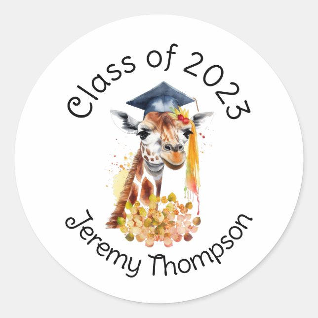 Adesivo Redondo Bonita oferta de graduação de Girafa (Frente)