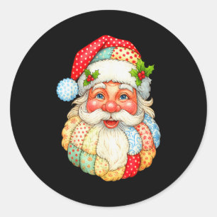 Adesivo Redondo Bonita Patchwork Papai Noel Natal Homens Vêm